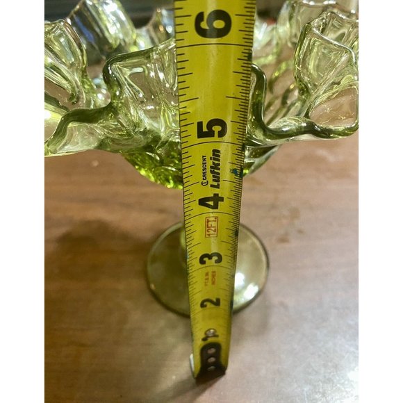 VTG Fenton Art Glass Colonial Green Thumbprint  Pedestal Compote Ruffled/Crimped - Picture 5 of 7